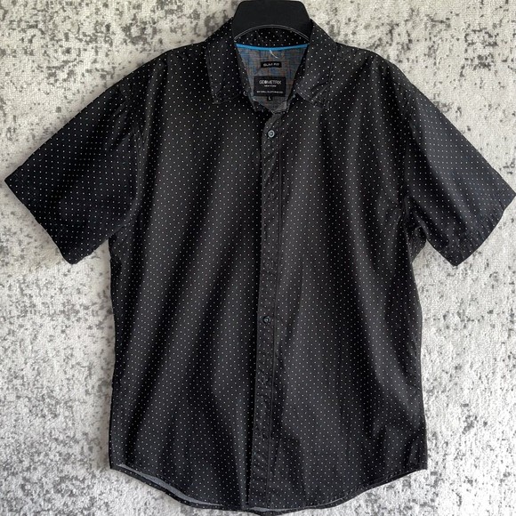 Geometrix Mens Shirt Slim Fit Size L Short Sleeve Black White Polka Dots Cotton - Picture 2 of 6